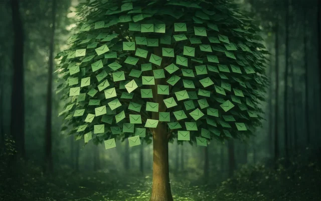 Ein Baum mit Briefumschlägen als Blätter